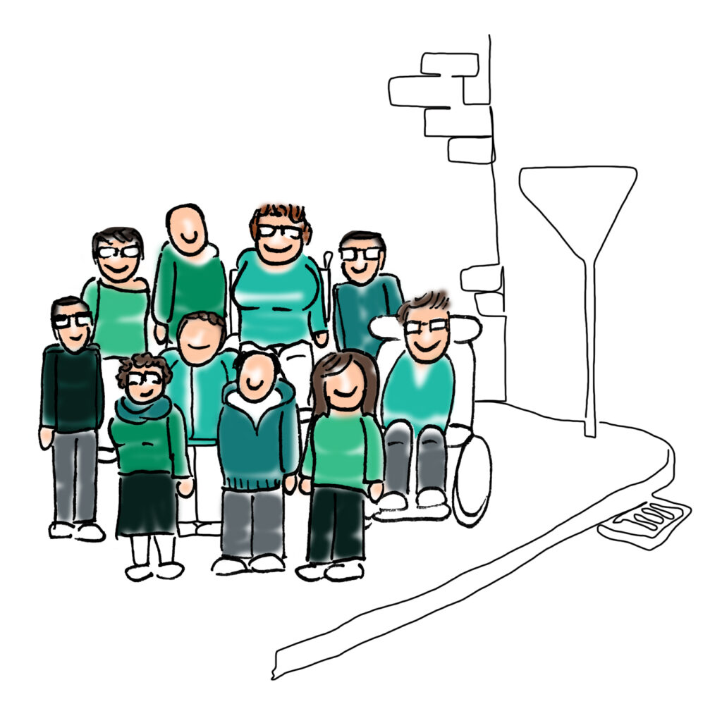 Zeichnung der Teammitglieder der Drehscheibe Peer Streitschlichtung